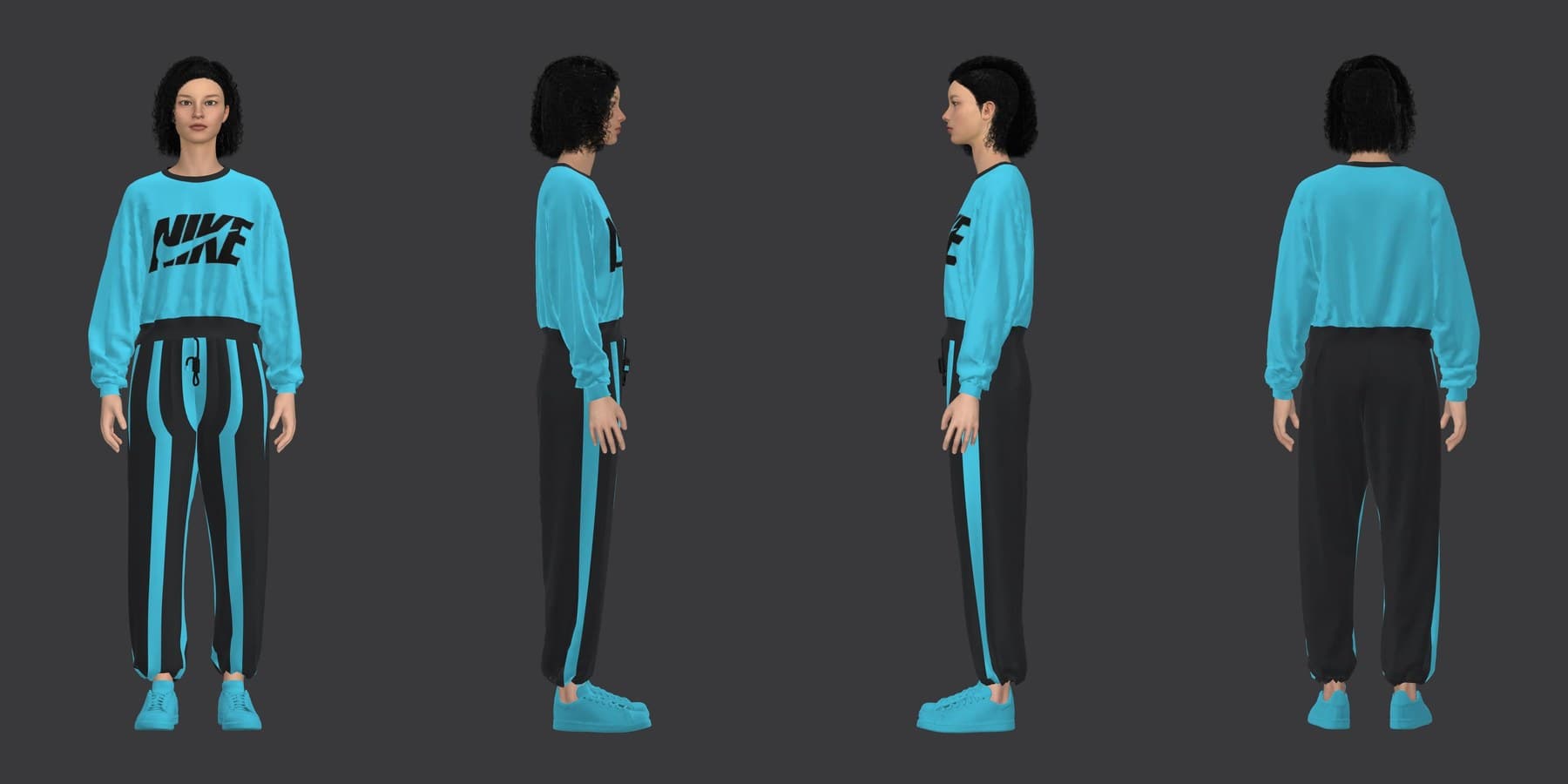 Sportswear garment shown from four sides