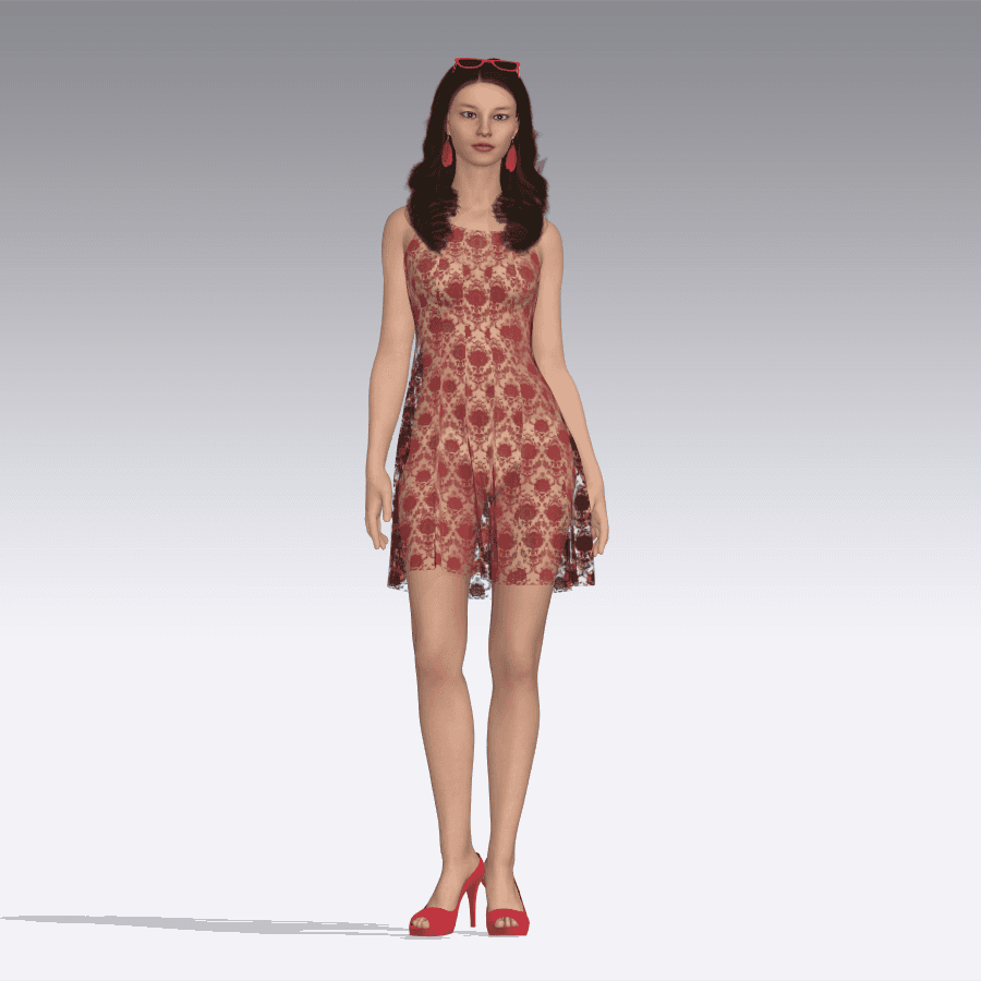 Red lace dress CLO 3D render